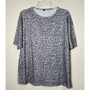 Women's Gray Leopard Print Oversized Tee Short Sleeve